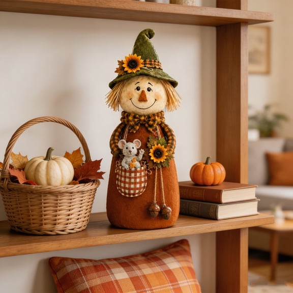 Fall Scarecrow Tabletop Decoration, Rustic Harvest Figurine for Mantel, Entryway Table, Sideboard, Console, Shelf, Thanksgiving Display, Farmhouse Home Decor, and Autumn Party Accent, B