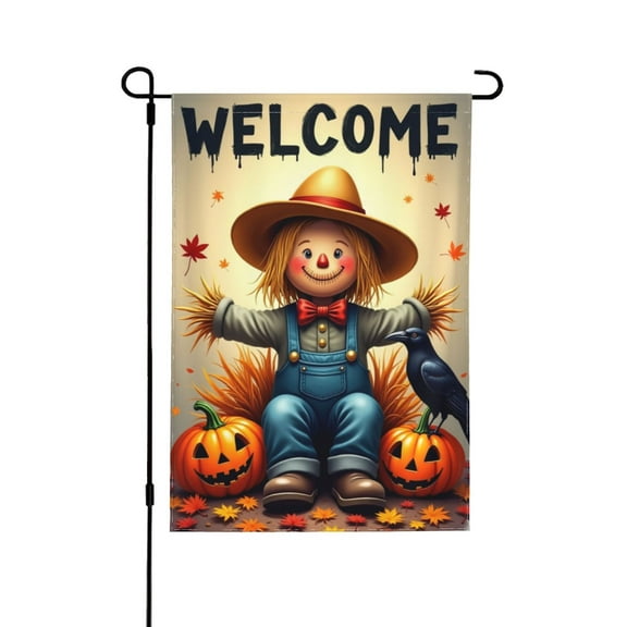 Fall Scarecrow Welcome Garden Flag Fall Autumn Scarecrow Pumpkins Maple Leaves For Outside Party Thanksgiving Day Gift For Scarecrow Lover Holiday Farmhouse Decoration 12.5 X 18 Inch 1 Flag