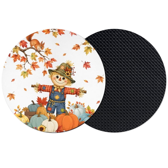 Fall Scarecrows Coasters Set of 2, Absorbent Coasters for Drinks, Thanksgiving Autumn Harvest Pumpkins Leaves Coaster for Desk Coffee Table Protection, Home Decor House Warming Gifts 4"
