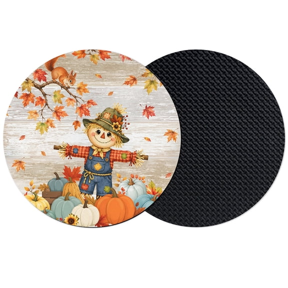 Fall Scarecrows Coasters Set of 2, Absorbent Coasters for Drinks, Thanksgiving Autumn Pumpkins Leaves Brown Coaster for Desk Coffee Table Protection, Home Decor House Warming Gifts 4"