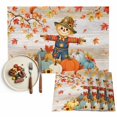 thumbnail image 1 of Fall Scarecrows Placemats Set of 4, Thanksgiving Autumn Pumpkins Leaves Brown Washable Wipeable Table Mats for Dining Tables, Indoor Outdoor Kitchen Place Mats for Holiday Party Table Decor, 1 of 9