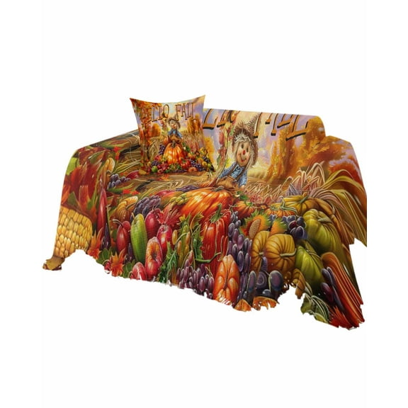 Fall Scarecrows Sofa Couch Covers for Dogs,Washable Sectional Couch Slipcovers for Loveseat with Tassels,Autumn Thanksgiving Farm Pumpkins Fruit Non Slip Sofa Throw Cover Blanket Large 71''x102''