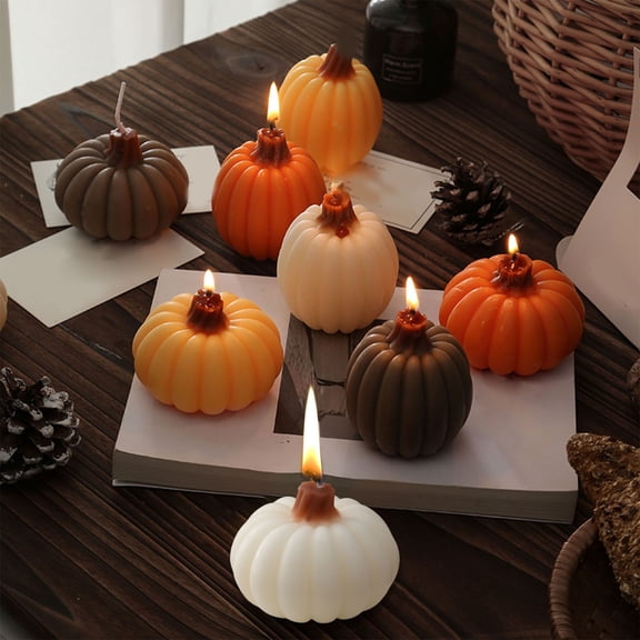 Fall Scented Candles Gift Set 8Pcc,Pumpkin Shaped Spice Candle,Thanksgiving Aromatherapy Candle,Orange Soy Wax Votive Tea Light,Autumn Home Farmhouse Table Decor Tabletop Centerpiece Random Color
