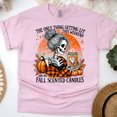 thumbnail image 1 of Fall Scented Candles Tee | Skeleton Girl Autumn Shirt | Unisex Casual T-Shirt, Light Pink, Size XL, 1 of 6