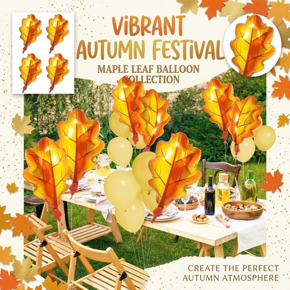 Fall Season Home Party Balloons 10 Pack, 17 x 27 in Maple Leaf Yellow Foil Balloons, Thanksgiving Harvest Balloon Supplies for Birthday Wedding Easter Celebration Party Decor