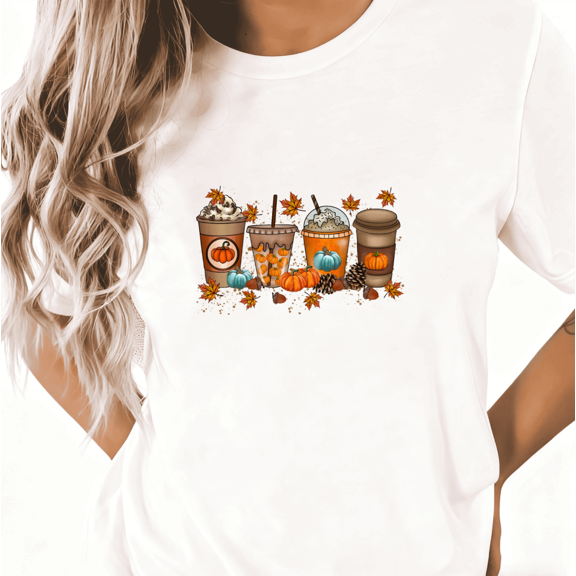 Fall Season White Graphic Tees Print Tshirt Shirts S-5XLPumpkin Spice Coffee Design Daily Casual Shirts Woman Fashion Printed