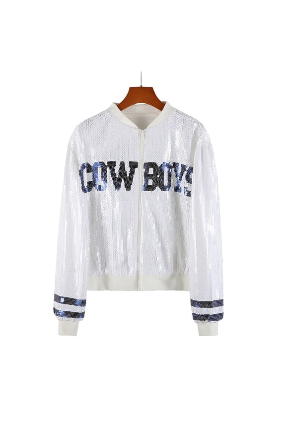 Fall Sequin Jackets for Women Cheerleader Sequin Baseball Casual Jacket Outerwear(Size:One Size)