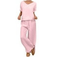 thumbnail image 1 of Fall Sets for Women 2 Piece Outfit New Women's Loose Casual V-Neck Pullover Short Sleeve Plus Pants Women's Two-Piece Suit Pinky 5XL, 1 of 6