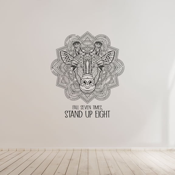 Fall Seven Times Stand Up Eight Quote Giraffe Aztec Animal Pattern Decoration Design Vinyl Wall Art Sticker Wall Decal Home Kids Nursery Room Study Room Boys Girls Wall Decor Design Size (40x40 inch)
