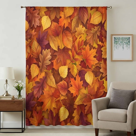 Fall Sheer Curtains 108" Extra Long for Living Room, Autumn Modern Country Abstract Maple Leaf Textured Light Filtering Privacy Drapes, Semi Sheer Window Treatment for Floor to Ceiling Window