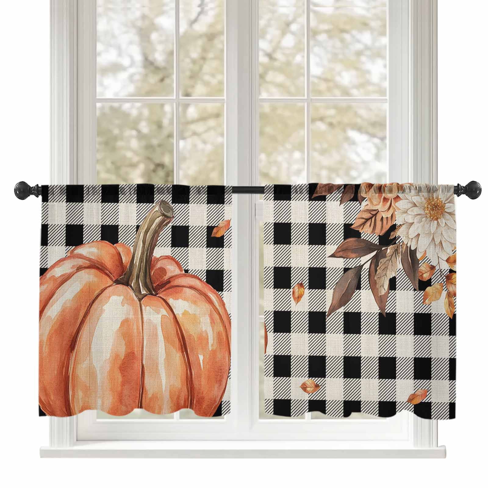 Fall Sheer Curtains 45 inches Long, Pumpkin Autumn Harvest Plant ...