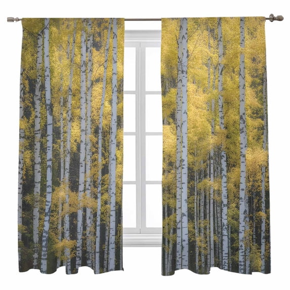 Fall Sheer Curtains 72 inches Long, Forest Watercolor Yellow Trees Nature Light Filtering Sheer Window Curtains Rod Pocket Voile Drapes for Bedroom Living Room, 52"W x 72"L 2 Panels