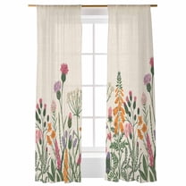 Fall Sheer Curtains 84 inches Long, Plant Vintage Flowers Country Linen Texture Light Filtering Sheer Window Curtains Rod Pocket Voile Drapes for Bedroom Living Room, 52"W x 84"L 2 Panels