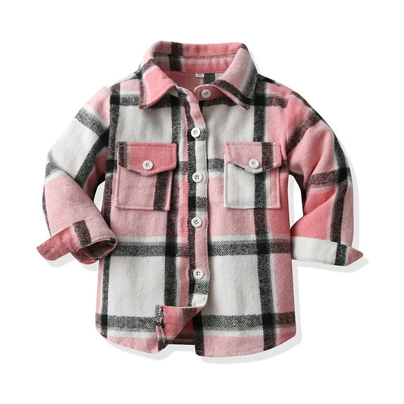 Toddler Flannel Boys Fall Flannel Boys Girls Flannel Plaid Shirt Jacket Long Sleeve Lapel Button Down Pocketed Shirts Regular Fit Casual Fall Coat Pink 4-5 Years
