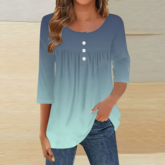 Fall Shirts Plus Size 3xl Sweatshirts for Women Fashion Women's Casual Printed Round Neck Long Sleeve T-Shirt Button Tops Green M