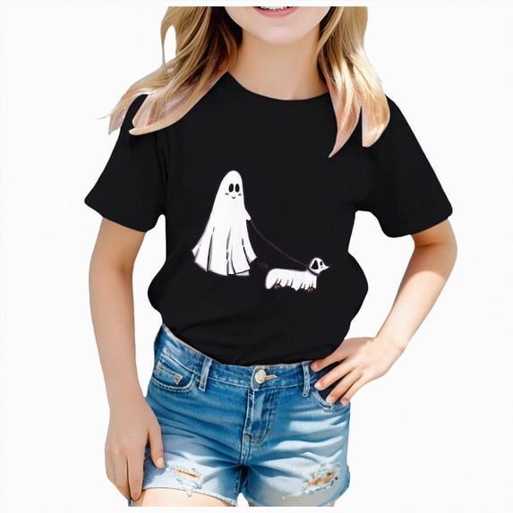 Fall Shirts for Girls Girls Halloween T Shirt Graphic Tee Tops Kids Casual Short Sleeve Shirt 18-24 Months Black