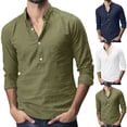 thumbnail image 1 of Fall Shirts for Men Baggy Cotton Linen Solid Pocket Long Sleeve Turn-down Collar T-Shirts Tops Blouses, 1 of 9