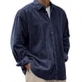 thumbnail image 1 of Fall Shirts for Men Casual Corduroy Button Down Long Sleeve Overshirt Loose Solid Color Shirt Navy XL, 1 of 6