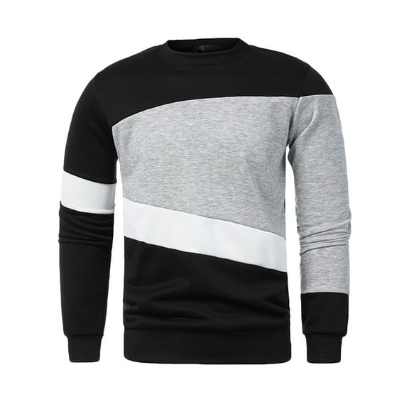Fall Shirts for Men Casual Pullover Pullover Long Sleeve Patchwork Round Neck Sports Sweatshirt Top