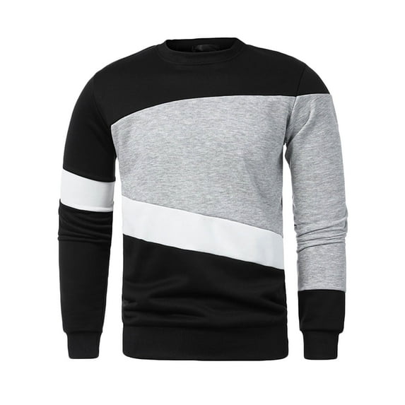 Fall Shirts for Men Casual Pullover Pullover Long Sleeve Patchwork Round Neck Sports Sweatshirt Top