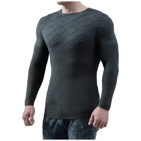 Fall Shirts for Men Casual Solid Round Neck Pullover Long Sleeve Sweater Slim Fit Bottoming Knit Top