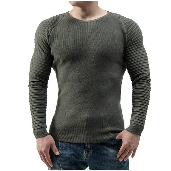 Fall Shirts for Men Casual Solid Round Neck Pullover Long Sleeve Sweater Slim Fit Bottoming Knit Top