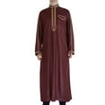 thumbnail image 1 of Fall Shirts for Men Ethnic Style Stand Collar Robe Long Sleeve Loose Long Shirt, 1 of 8