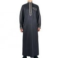 thumbnail image 1 of Fall Shirts for Men Ethnic Style Stand Collar Robe Long Sleeve Loose Long Shirt, 1 of 8