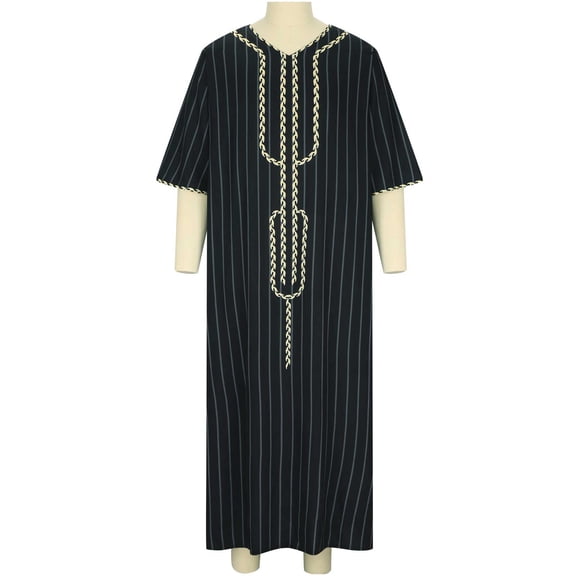 Fall Shirts for Men Ethnic Style Stand Collar Robe V Neck Mid Sleeve Loose Long Shirt