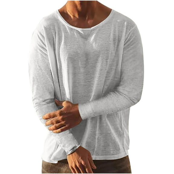 Fall Shirts for Men Men Casual Solid Round Neck Long Sleeve Pullover Breathable Shirt Blouse Tops