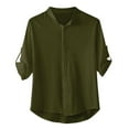 thumbnail image 1 of Fall Shirts for Men Solid Cotton Linen Cardigan Sleeve Pocket Half Sleeve Lapel Shirt Blouse, 1 of 5