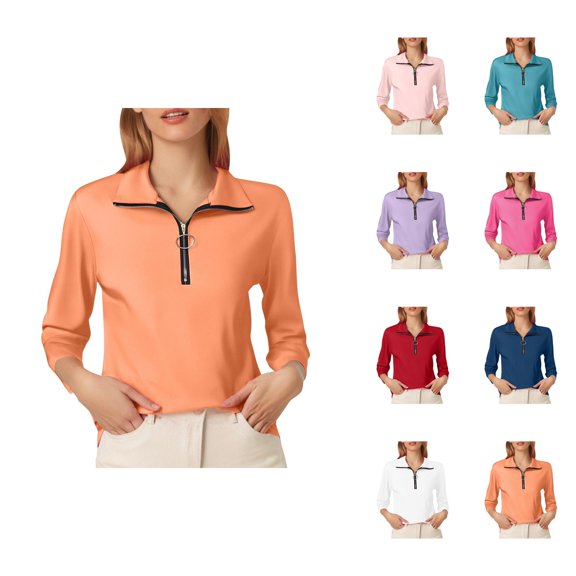 Fall Shirts for Women 2025 Casual Half Zipper Collared Shirt Blouses Tops Long Sleeve Shirts for Women