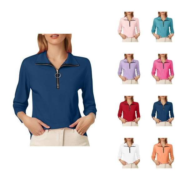 Fall Shirts for Women 2025 Casual Half Zipper Collared Shirt Blouses Tops Long Sleeve Shirts for Women