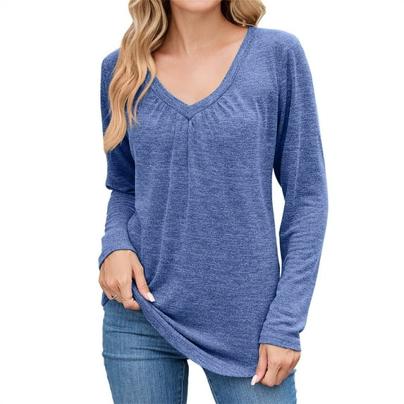 Fall Shirts for Women 2025! Comdrip Womens T Shirts V Neck Short/Long Sleeve Casual Tops Soft Solid Basic Tee Women Shirts Blue M