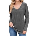 thumbnail image 1 of Fall Shirts for Women 2025! Comdrip Womens T Shirts V Neck Short/Long Sleeve Casual Tops Soft Solid Basic Tee Women Shirts Dark Gray S, 1 of 4