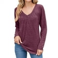 thumbnail image 1 of Fall Shirts for Women 2025! Comdrip Womens T Shirts V Neck Short/Long Sleeve Casual Tops Soft Solid Basic Tee Women Shirts Wine M, 1 of 4