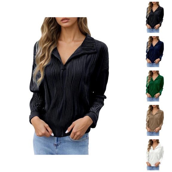 Fall Shirts for Women 2025 Fall Winter Knitted Collared Slim Fit Blouses Tops Long Sleeve Shirts for Women