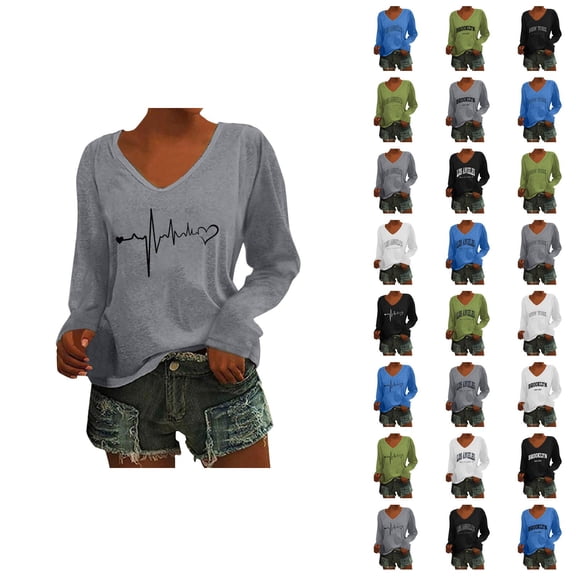 Fall Shirts for Women 2025 Fashion City Print Loose V-Neck Casual Going Out Tops Blouse Long Sleeve Shirts for Women
