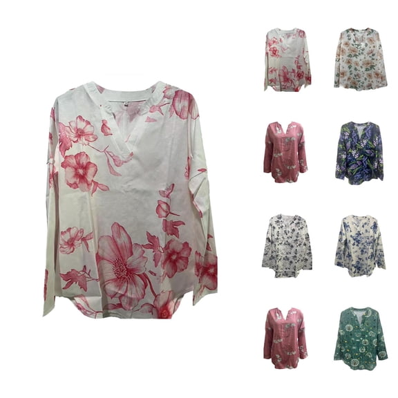 Fall Shirts for Women 2025 Floral Print Loose V-Neck Lightweight Casual Going Out Tops Long Sleeve Shirts for Women