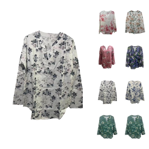 Fall Shirts for Women 2025 Floral Print Loose V-Neck Lightweight Casual Going Out Tops Long Sleeve Shirts for Women
