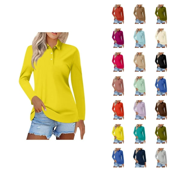 Fall Shirts for Women 2025 Long Sleeve Button Collared Polo Shirt Casual Loose Business Casual Blouse Tops for Women