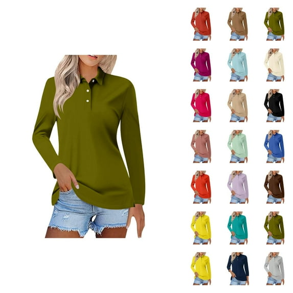 Fall Shirts for Women 2025 Long Sleeve Button Collared Polo Shirt Casual Loose Business Casual Blouse Tops for Women