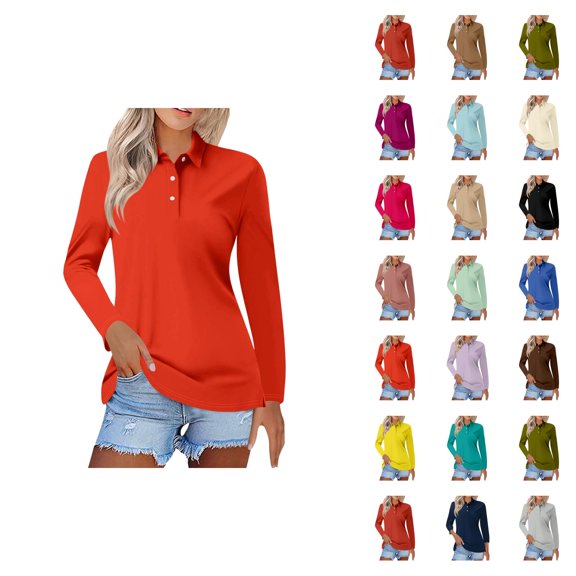 Fall Shirts for Women 2025 Long Sleeve Button Collared Polo Shirt Casual Loose Business Casual Blouse Tops for Women