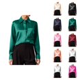 thumbnail image 1 of Fall Shirts for Women 2025 Long Sleeve Button Down Collared Satin Shirt Business Casual Tops Dressy Blouses for Women, 1 of 6