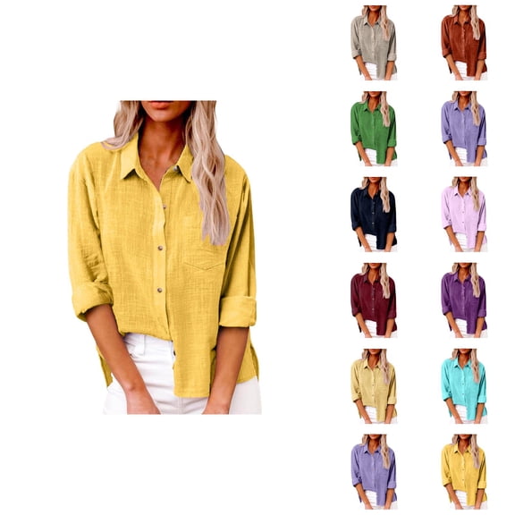 Fall Shirts for Women 2025 Long Sleeve Button Down Collared Side Slit Business Casual Blouse Womens Fall Tops