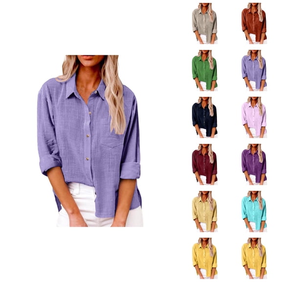 Fall Shirts for Women 2025 Long Sleeve Button Down Collared Side Slit Business Casual Blouse Womens Fall Tops
