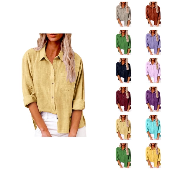 Fall Shirts for Women 2025 Long Sleeve Button Down Collared Side Slit Business Casual Blouse Womens Fall Tops