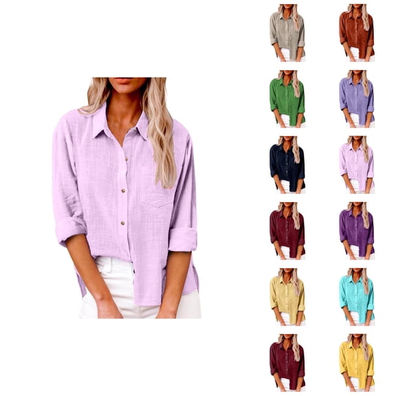 Fall Shirts for Women 2025 Long Sleeve Button Down Collared Side Slit Business Casual Blouse Womens Fall Tops