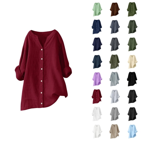 Fall Shirts for Women 2025 Long Sleeve Button Up V-Neck Casual Loose Dressy Casual Blouse Womens Fall Tops