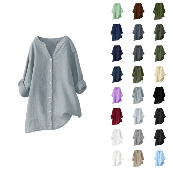 Fall Shirts for Women 2025 Long Sleeve Button Up V-Neck Casual Loose Dressy Casual Blouse Womens Fall Tops